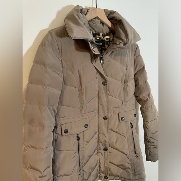 Laundry by Shelli Segal Women's Puffer Jacket Real Fur Collar Taupe Size Medium - Picture 5 of 16